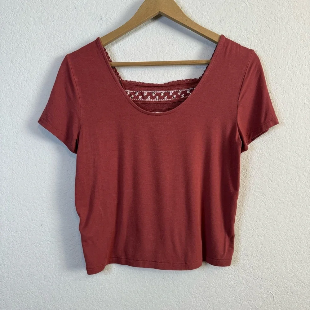 American Eagle Soft & Sexy Rose Pink Mauve Embroidered Square Neck Top Size SM - Picture 5 of 10